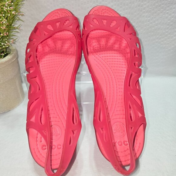 CROCS WOMENS BRIGHT PINK JELLY SLINGBACK WEDGE SANDALS SIZE 9 EUC - Picture 2 of 6